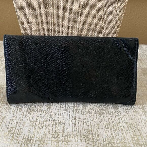 BVLGARI Black Leather Long Wallet with Teal Blue Interior and Silver Hardware. - Picture 5 of 15